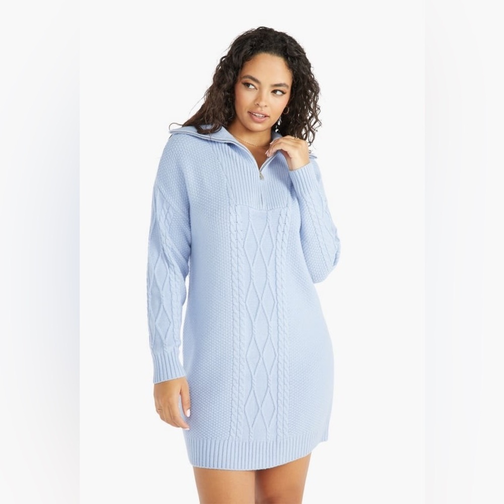 Just Fab cable knit sweater dress. So very soft.  New with tags. Heron blue sz S